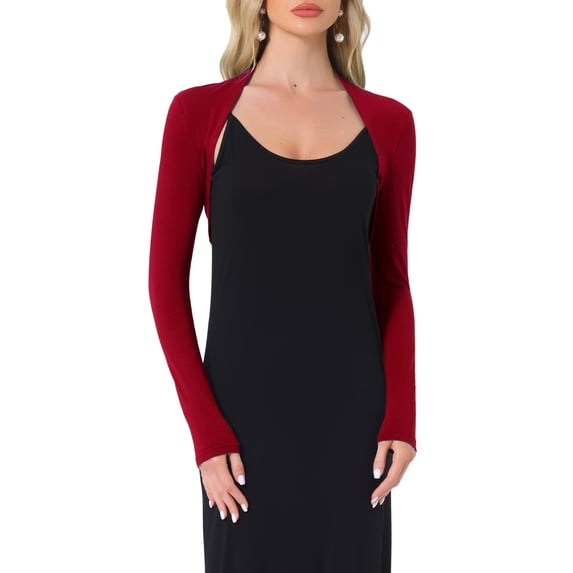 INSPIRE CHIC Women's Halloween Bolero Shrugs Long Sleeves Open Front Cotton Knit Crop Shrugs Deep Red XL