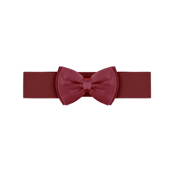 INSPIRE CHIC Women's Bowknot Elastic Belts, 2.4" Width Elegant Cute Stretchy Cinch Waistband for Dress Wedding 24 - 32" Wine Red