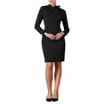 thumbnail image 1 of INSPIRE CHIC Women's Bowtie Neck Long Sleeve Knee Length Work Sheath Dress S Black, 1 of 4