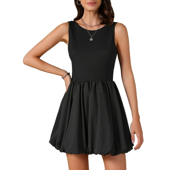 INSPIRE CHIC Women's Bubble Dress Summer 2025 Casual Sundress Sleeveless Crew Neck Tank Mini Short Dresses S Black