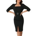 thumbnail image 1 of INSPIRE CHIC Women's Business 3/4 Sleeve Square Neck Office Pencil Dresses XS Black, 1 of 6