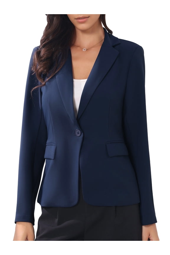 Women's Business Blazer Lapel Collar Long Sleeve Work Office Suit Jacket XL Navy Blue