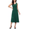 thumbnail image 1 of INSPIRE CHIC Women's Business Dresses V Neck Sleeveless A Line Midi Work Dress XS Dark Green, 1 of 6