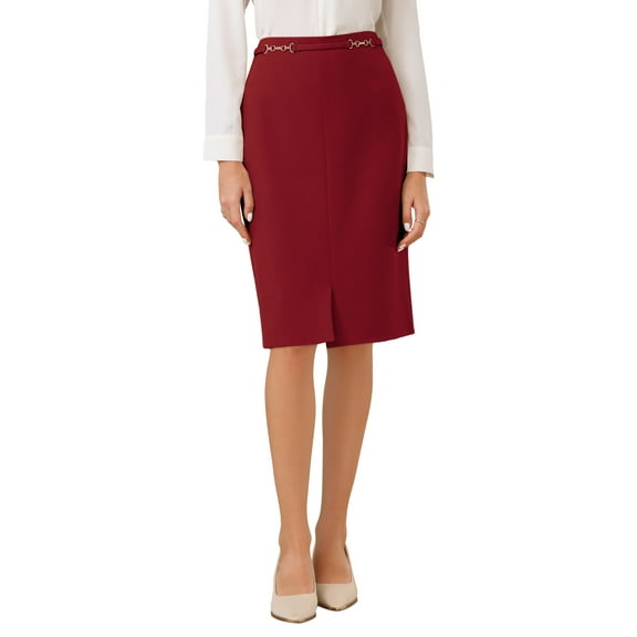 INSPIRE CHIC Women's Business Pencil Skirt High Waist 2025 Formal Work Knee Length Skirts 2XL Red