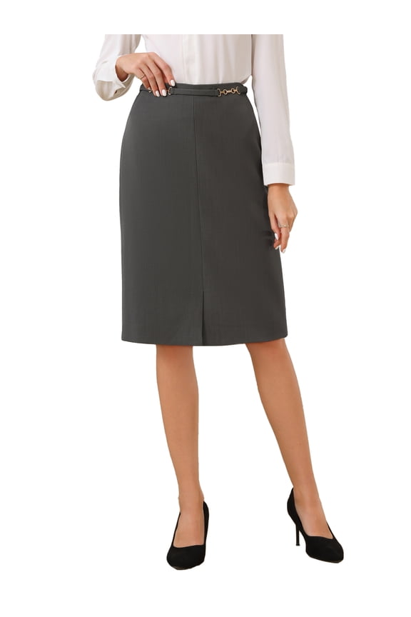 Women's Business Pencil Skirt High Waist 2025 Formal Work Knee Length Skirts M Dark Grey