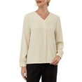 thumbnail image 1 of INSPIRE CHIC Women's Button Down Blouse Pleated V Neck Long Sleeve Business Casual Shirt Top S Beige, 1 of 5