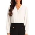thumbnail image 1 of INSPIRE CHIC Women's Button Down Bodysuit Long Sleeve V Neck Classic Business Work Shirt Top S White, 1 of 4