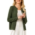 thumbnail image 1 of INSPIRE CHIC Women's Button Down Cardigan Sweater Crewneck Long Sleeve Knit Ribbed Jacket S Army Green, 1 of 5