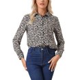 thumbnail image 1 of INSPIRE CHIC Women's Button Down Shirt Ditsy Floral Long Sleeve Point Collar Office Top L Black, 1 of 9