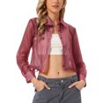 thumbnail image 1 of INSPIRE CHIC Women's Button-Front Point Collar Mesh Sheer Long Sleeve Shirt Tops L Burgundy, 1 of 6