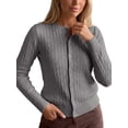thumbnail image 1 of INSPIRE CHIC Women's Cable Knit Cardigan Crew Neck Long Sleeve Button Up Open Front Large Gray, 1 of 6