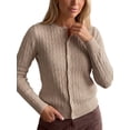 thumbnail image 1 of INSPIRE CHIC Women's Cable Knit Cardigan Crew Neck Long Sleeve Button Up Open Front X Large Brown, 1 of 6