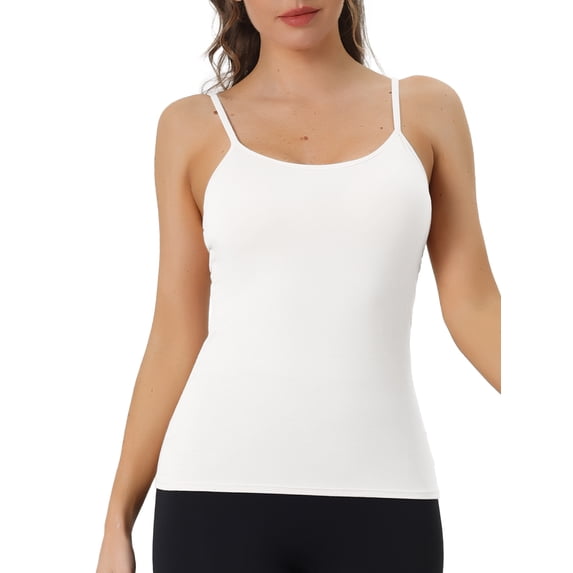 INSPIRE CHIC Women's Camisole Built-in Bra Padded Adjustable Spaghetti Strap Sleeveless Tanks Tops L White