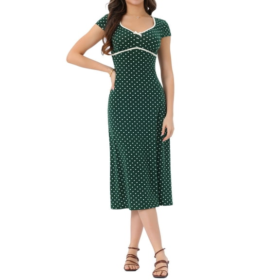 INSPIRE CHIC Women's Cap Sleeve Casual Classic Summer Midi Polka Dot Dresses L Dark Green