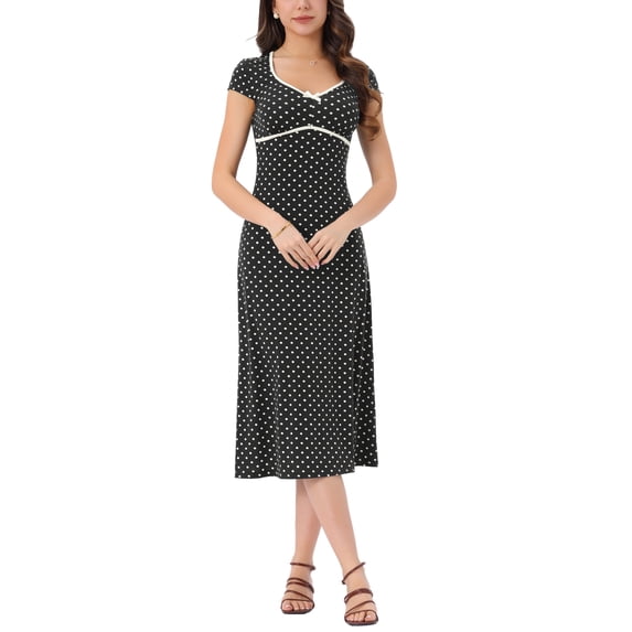 INSPIRE CHIC Women's Cap Sleeve Casual Classic Summer Midi Polka Dot Dresses M Black
