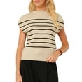 thumbnail image 1 of INSPIRE CHIC Women's Cap Sleeve Sweater Vest Mock Neck Striped Print Casual Ribbed Knit Pullover Tops S Beige, 1 of 5