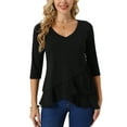 thumbnail image 1 of INSPIRE CHIC Women's Casual 3/4 Sleeve Tops V Neck Ruffle Asymmetrical Hem Flowy Blouse S Black, 1 of 6