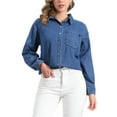 thumbnail image 1 of INSPIRE CHIC Women's Casual Denim Shirt Long Sleeve Button Down Jean Jacket XS Blue, 1 of 6