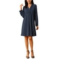 thumbnail image 1 of INSPIRE CHIC Women's Casual Knee Length Dress Long Sleeve V Neck Pleated Flowy Loose Shirt Dress S Dark Blue, 1 of 6