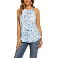 thumbnail image 1 of INSPIRE CHIC Women's Casual Elegant Halter Neck Blouse Floral Sleeveless Tie Back Tops XS Blue, 1 of 5