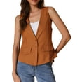 thumbnail image 1 of INSPIRE CHIC Women's Casual Linen V Neck Sleeveless Single Button Breasted Lightweight  Waistcoat M Orange, 1 of 6