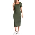 thumbnail image 1 of INSPIRE CHIC Women's  Casual Short Sleeve Stretchy Ribbed Knit Slit Bodycon Midi Dress XS Army Green, 1 of 6