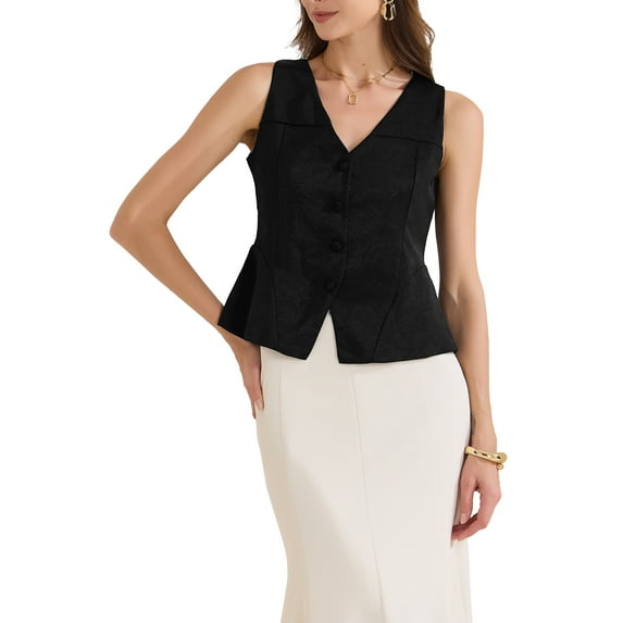 INSPIRE CHIC Women's Casual Sleeveless Vest Button Down Fully Lined Business Jacket Waistcoat XS Black