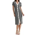 thumbnail image 1 of INSPIRE CHIC Women's Casual Summer V Neck Short Sleeve Striped Ribbed Knit Midi Dresses XS Black, 1 of 6