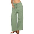 thumbnail image 1 of INSPIRE CHIC Women's Casual Wide Leg Pants Adjustable Tie Knot Elastic Waist Pants with Pockets L Green, 1 of 6