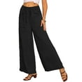thumbnail image 1 of INSPIRE CHIC Women's Casual Wide Leg Pants Adjustable Tie Knot Elastic Waist Pants with Pockets M Black, 1 of 6