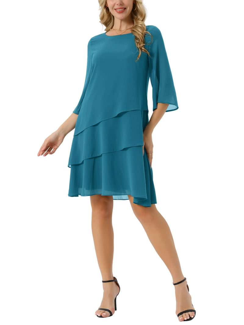 white christmas dresses Peacock Blue Long Formal Dress with Sleeves main image 1
