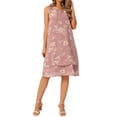 thumbnail image 1 of INSPIRE CHIC Women's Chiffon Dresses Sleeveless Floral Print Crewneck Tiered Layered Flowy Dress Party Wedding Outfits S Dusty Pink, 1 of 5