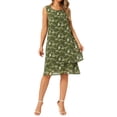 thumbnail image 1 of INSPIRE CHIC Women's Chiffon Dresses Sleeveless Floral Print Crewneck Tiered Layered Flowy Dress Party Wedding Outfits XL Green, 1 of 5