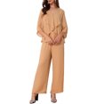 thumbnail image 1 of INSPIRE CHIC Women's Chiffon Pant Suit Ruffle V Neck Wide Leg 2 Piece Outfit Light Khaki L, 1 of 6