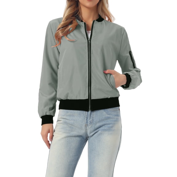 INSPIRE CHIC Women's Coat Casual Zip Up Bomber Jacket Windbreaker Outerwear with Pockets M Grey