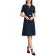 thumbnail image 1 of INSPIRE CHIC Women's Cocktail A-Line Dress Choker V Neck Short Sleeve Belted Elegant Flare Dresses S Navy Blue, 1 of 4
