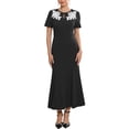 thumbnail image 1 of INSPIRE CHIC Women's Cocktail Dress Floral Embroidered Crewneck Fishtail Midi Formal Evening Dresses S Black, 1 of 5