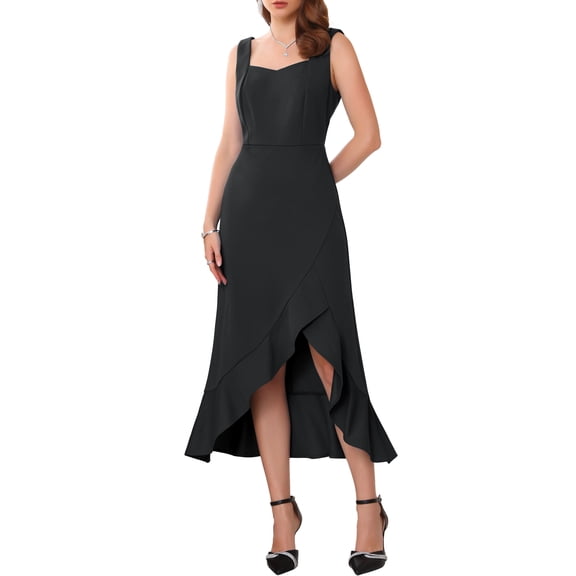 INSPIRE CHIC Women's Cocktail Dress Sleeveless Elegant Ruffles Split Hem Evening Party Dresses L Black