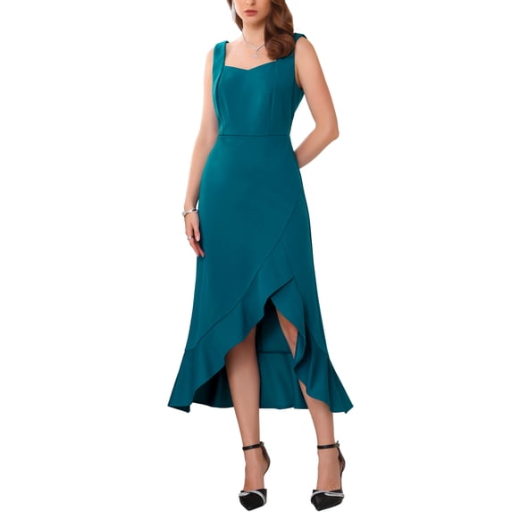 INSPIRE CHIC Women's Cocktail Dress Sleeveless Elegant Ruffles Split Hem Evening Party Dresses L Blue Green