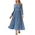 thumbnail image 1 of INSPIRE CHIC Women's Dresses Crew Neck Lantern Long Sleeves Chiffon Formal Maxi Dress XL Grey Blue, 1 of 6