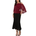 thumbnail image 1 of INSPIRE CHIC Women's Cocktail Wedding Cold Shoulder Elegant Chiffon Capelet Overlay Ruched Blouse S Wine Red, 1 of 6