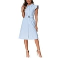thumbnail image 1 of INSPIRE CHIC Women's Collared Neck Flutter Sleeve Casual Summer Striped Shirt Dresses with Belt XS Blue, 1 of 5