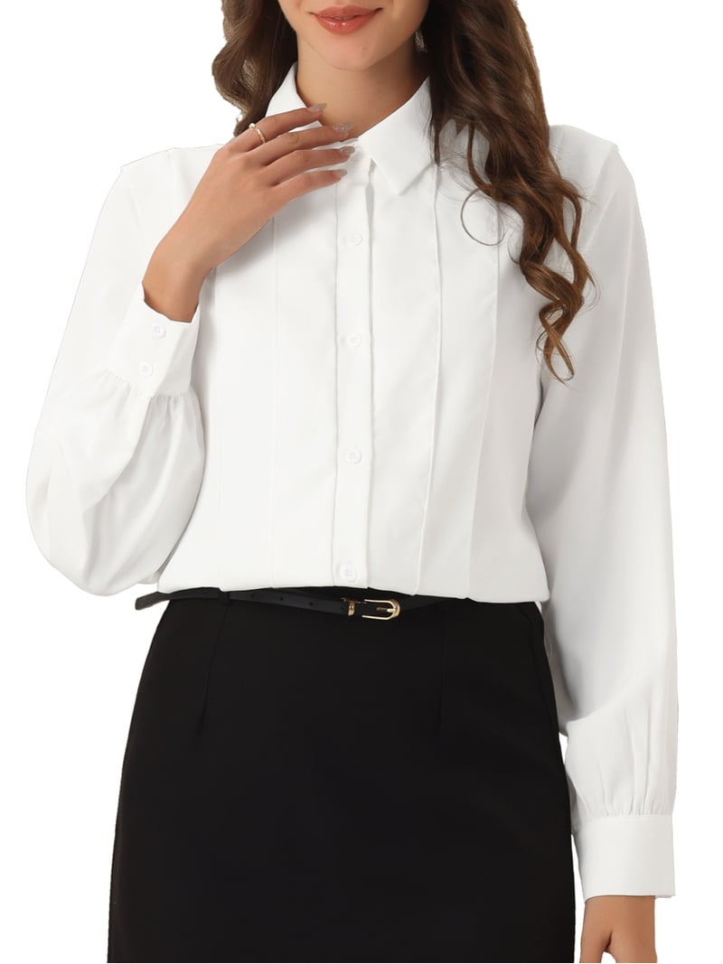 INSPIRE CHIC Women's Collared Pleated Shirt Long Sleeve Dressy