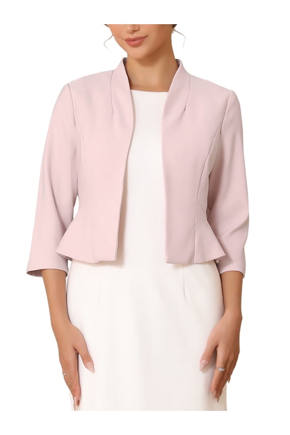 Women's Collarless Blazer Open Front Short Sleeve Evening Formal Cardigan Jacket 2XL Pink