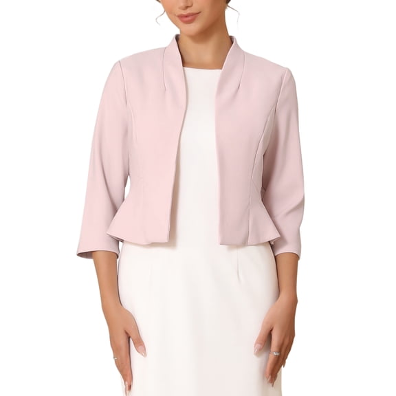 INSPIRE CHIC Women's Collarless Blazer Open Front Short Sleeve Evening Formal Cardigan Jacket XL Pink