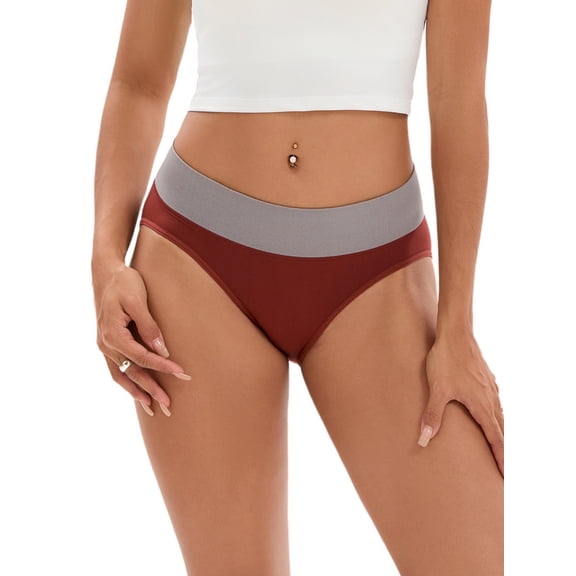 INSPIRE CHIC Women's Color-Block No Trace Underwear Mid-Waisted Full Coverage Briefs XS Brown