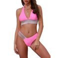 thumbnail image 1 of INSPIRE CHIC Women's Color Block Wavy Stripes Bikini Sets, 2 Piece Halter Top V Shaped Bottom Swimwear Bathing Suits X-Small Pink, 1 of 5