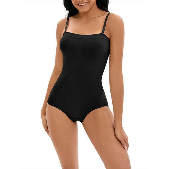 INSPIRE CHIC Women's Cami Convertible Straps Slimming Waisted Shapewear Button Bottom Butt Lifter Bodysuit S Black