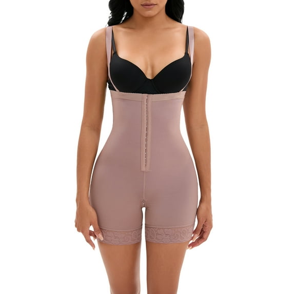 INSPIRE CHIC Women's Cami Convertible Straps Tummy Control Front Hook Closure Leotard Butt Lifter Thigh Slimmers S Dark Purple