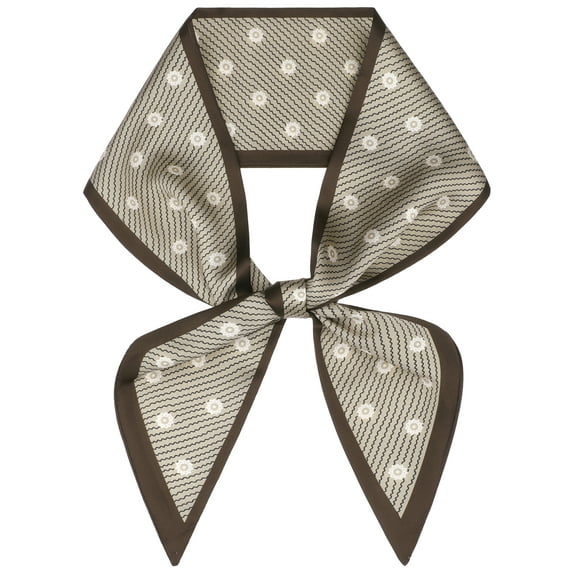 INSPIRE CHIC Women's Contrast Color Floral Printed Scarves, Skinny Long Satin Silky Ribbon Hair Band Neckerchief Neck Scarf 37.4x3.5" Camel